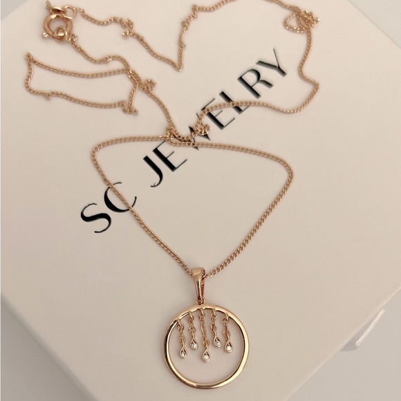 Circle Dangle Real Zircon Drop Necklace 18k Gold Plated Luxury Jewelry - Picture 1 of 11